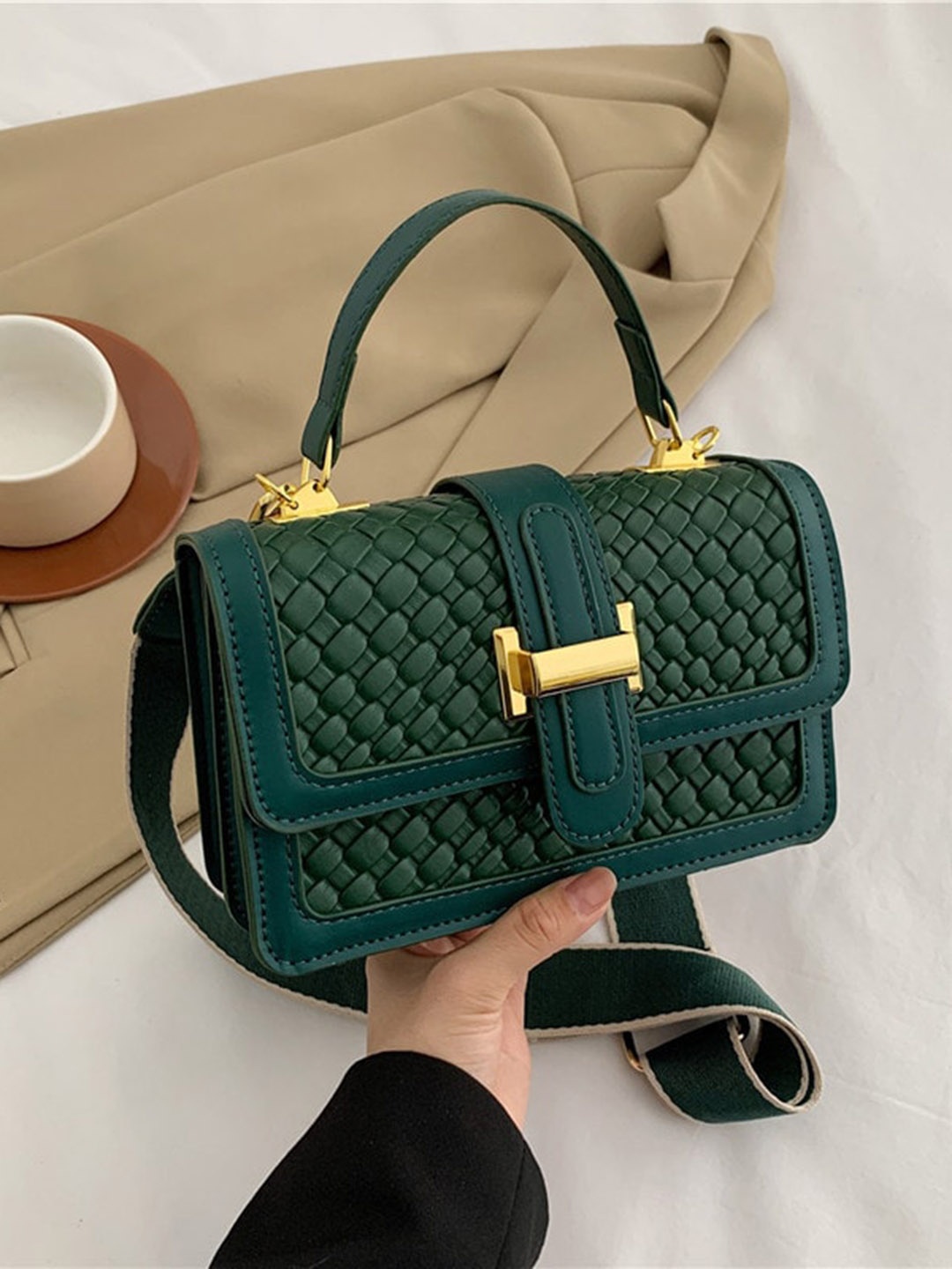 

Diva Dale Textured Structured Sling Bag, Green
