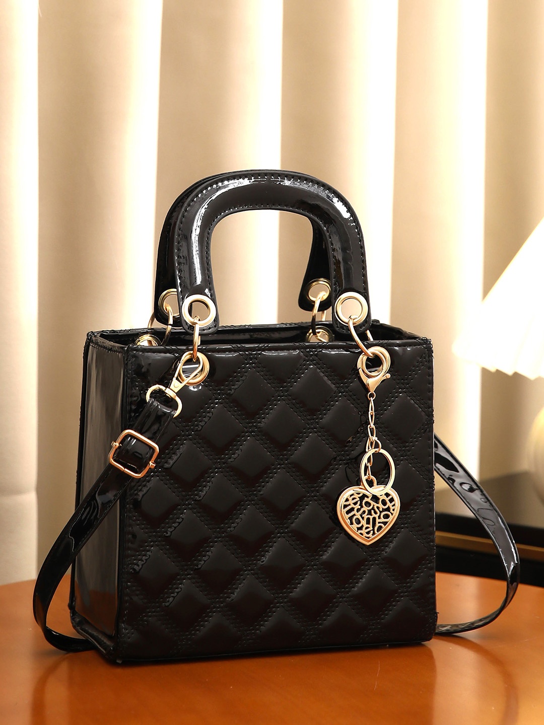 Diva Dale Textured Quilted Structured Handheld Bag, Black