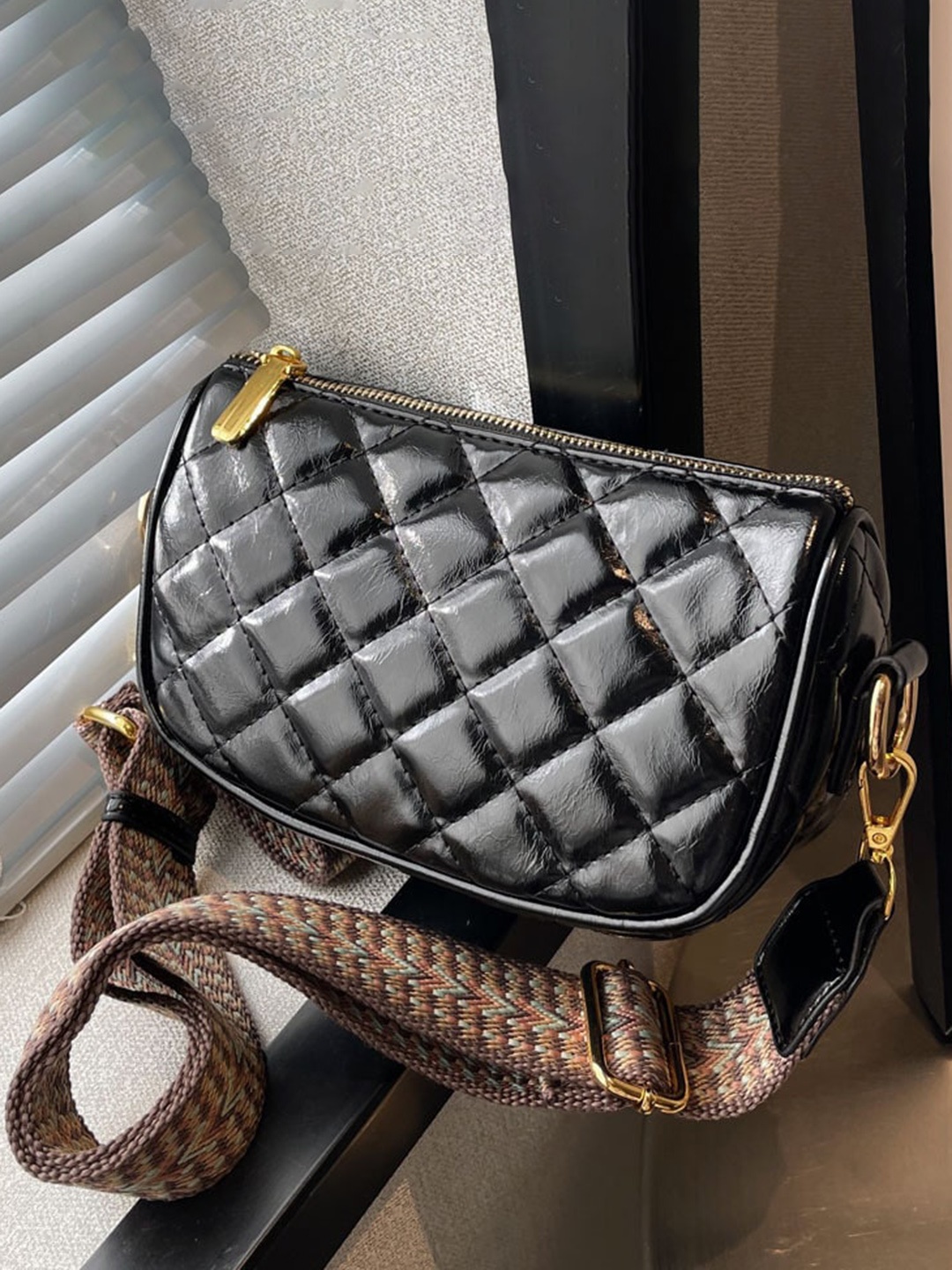 

Diva Dale Textured Quilted Structured Sling Bag, Black