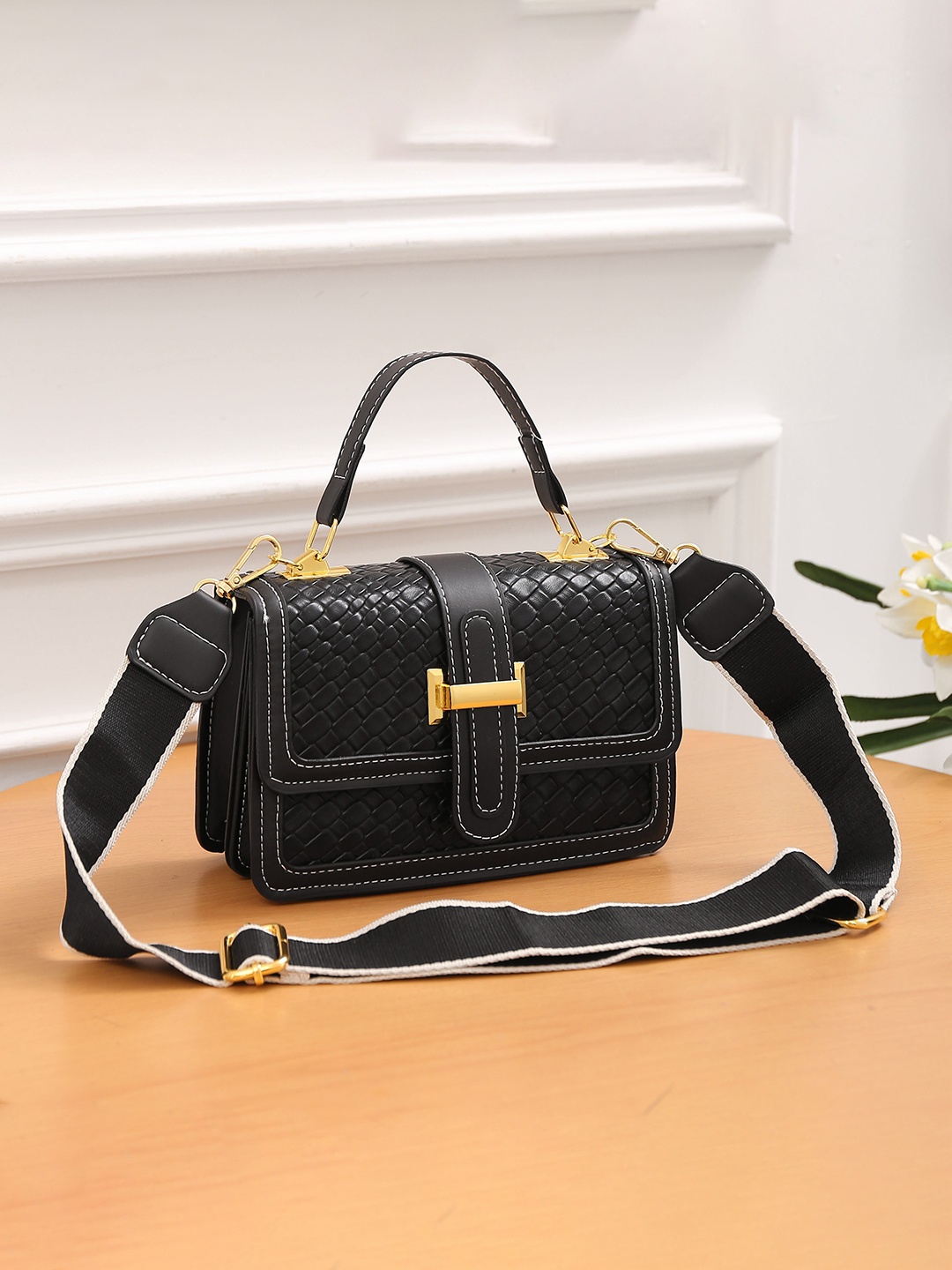 

Diva Dale Textured Structured Satchel Bag, Black
