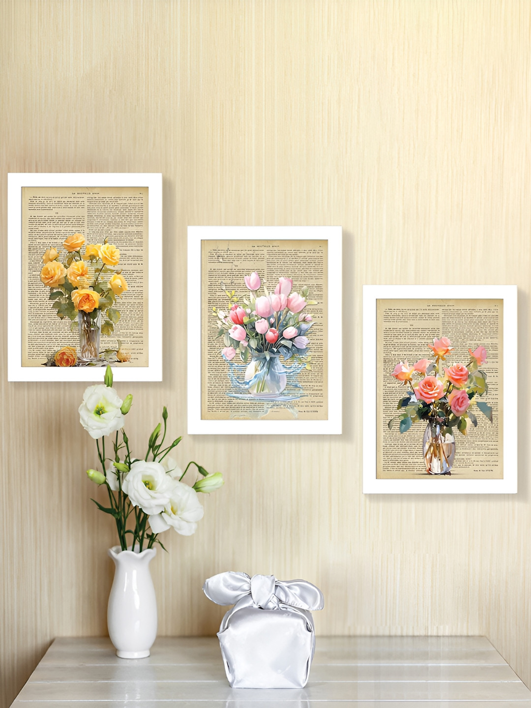

Art Street White & Yellow 3 Piece Synthetic Printed Floral & Botanical Printed Wall Arts