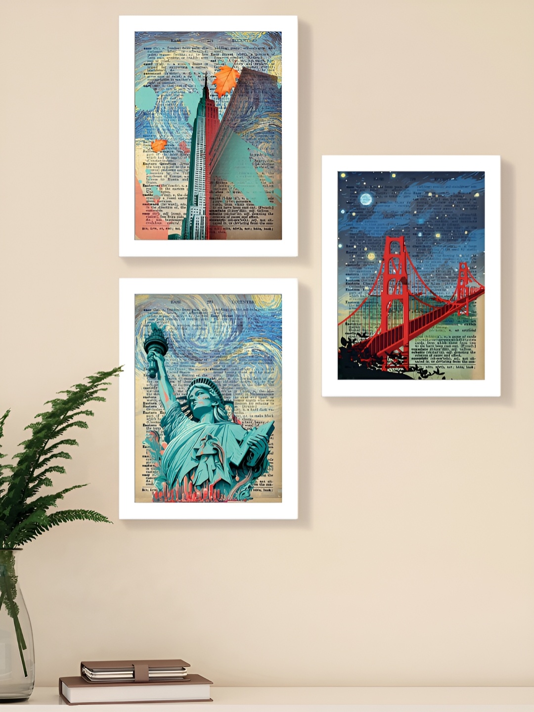 

Art Street White & Green 3 Piece Synthetic Wooden Printed Wall Arts