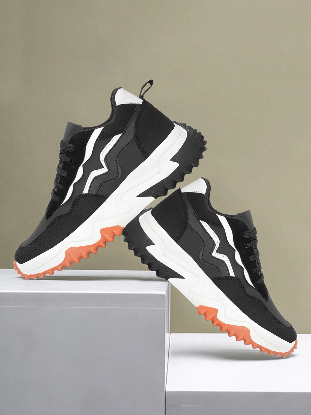 

SHOZANIA Women Colourblocked Leather Lightweight Lace-Ups Walking Shoes, Black