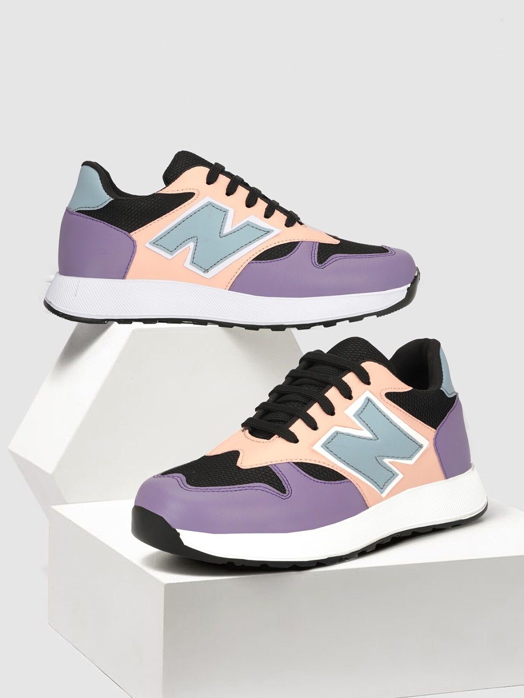 

SHOZANIA Women Colourblocked Leather Lightweight Lace-Ups Walking Shoes, Lavender