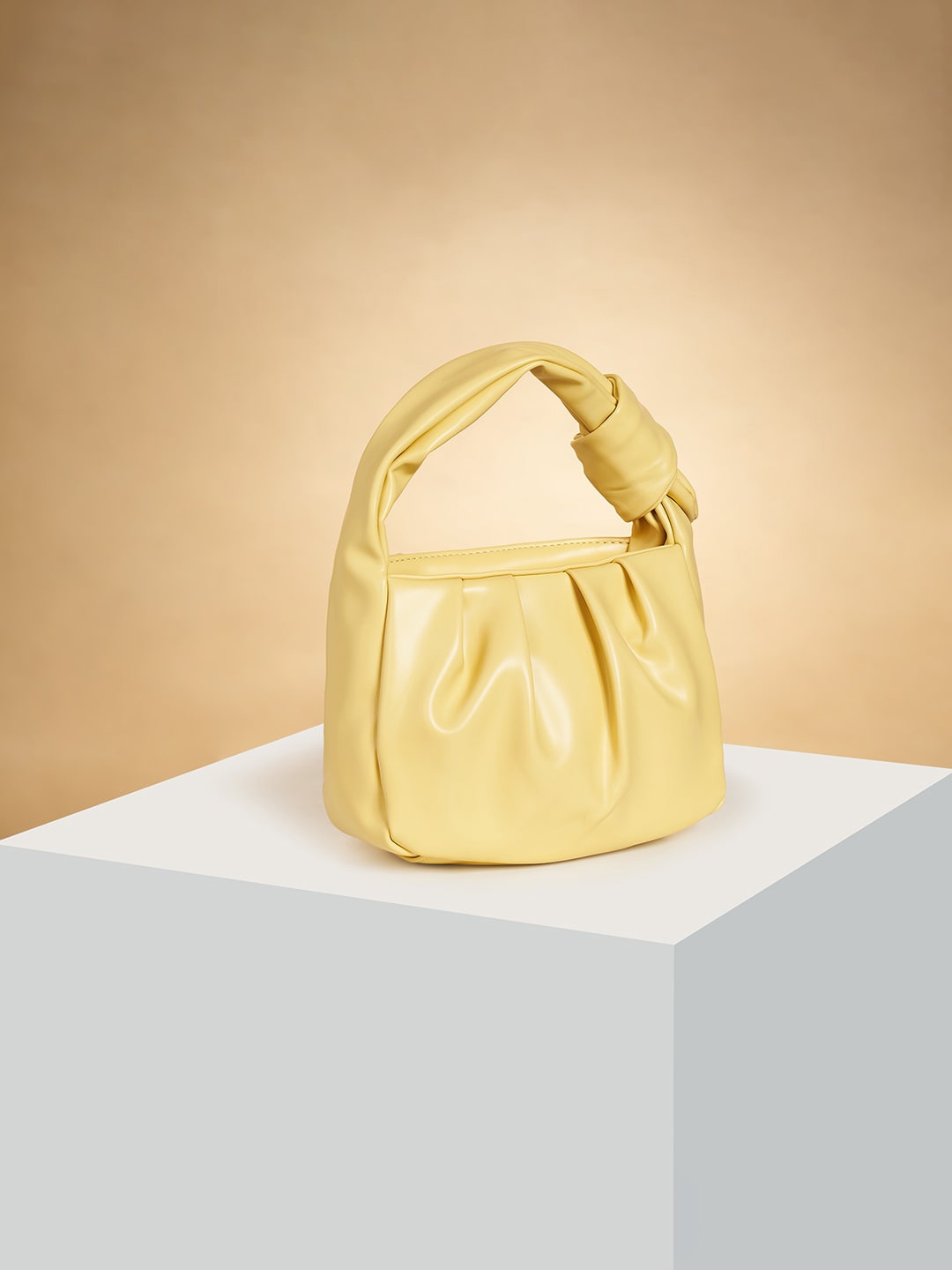 

Forever Glam by Pantaloons Pleated Structured Handheld Bag, Yellow