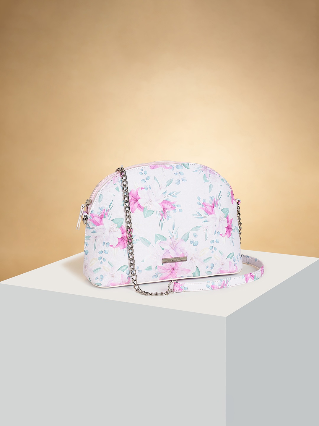 

Forever Glam by Pantaloons Floral Printed Half Moon Sling Bag, White