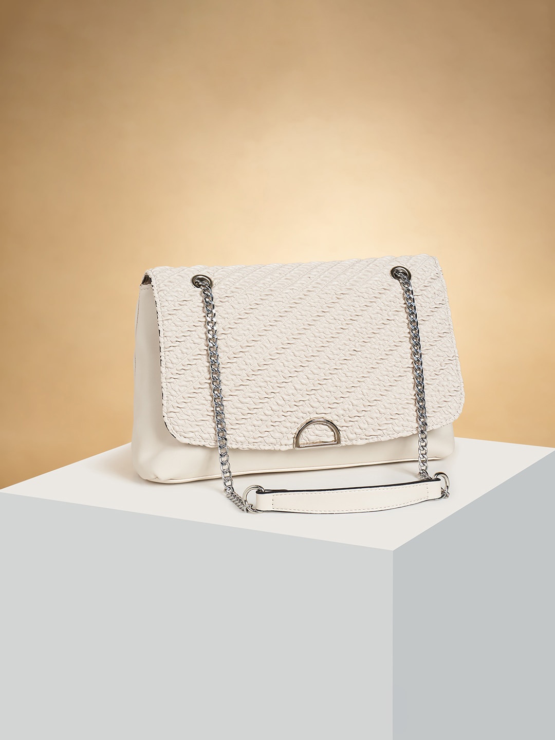 

Forever Glam by Pantaloons Textured Structured Sling Bag, Off white