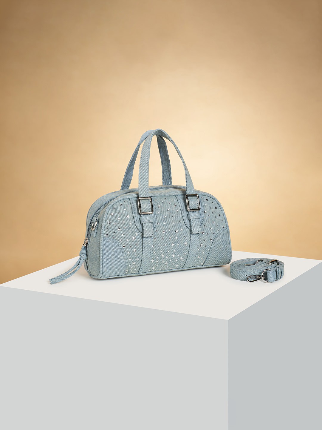 

Forever Glam by Pantaloons Embellished Structured Handheld Bag, Blue
