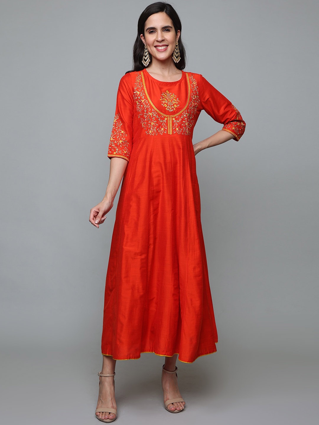 

Alena Ethnic Motifs Yoke Design Thread Work Anarkali Kurta, Rust