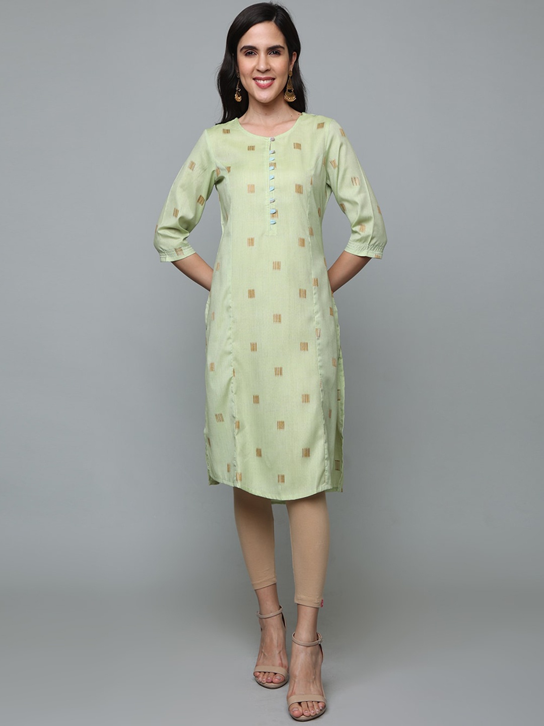 

Alena Geometric Printed Straight Kurta, Green