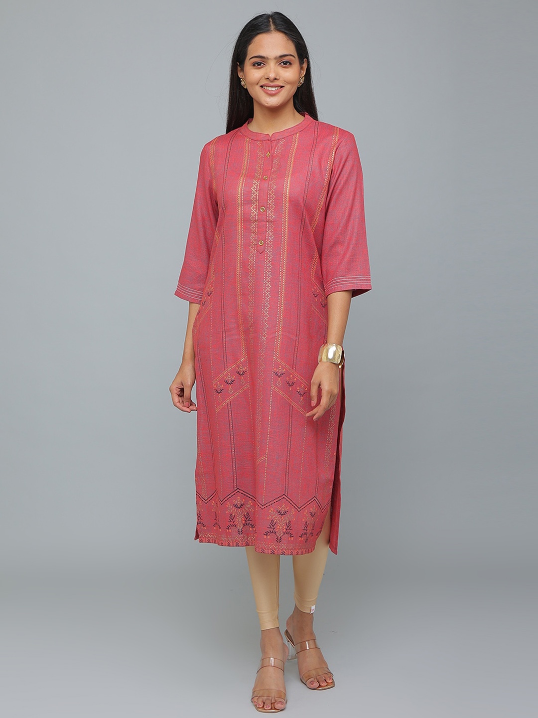 

Alena Geometric Embroidered Cotton Straight Kurta, Maroon