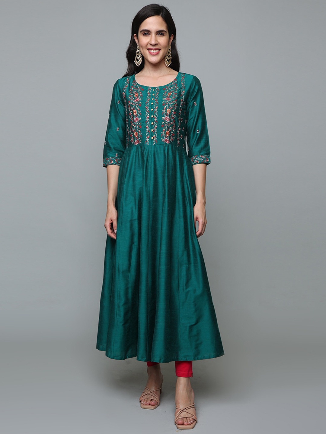 

Alena Floral Yoke Design Thread Work Anarkali Kurta, Green