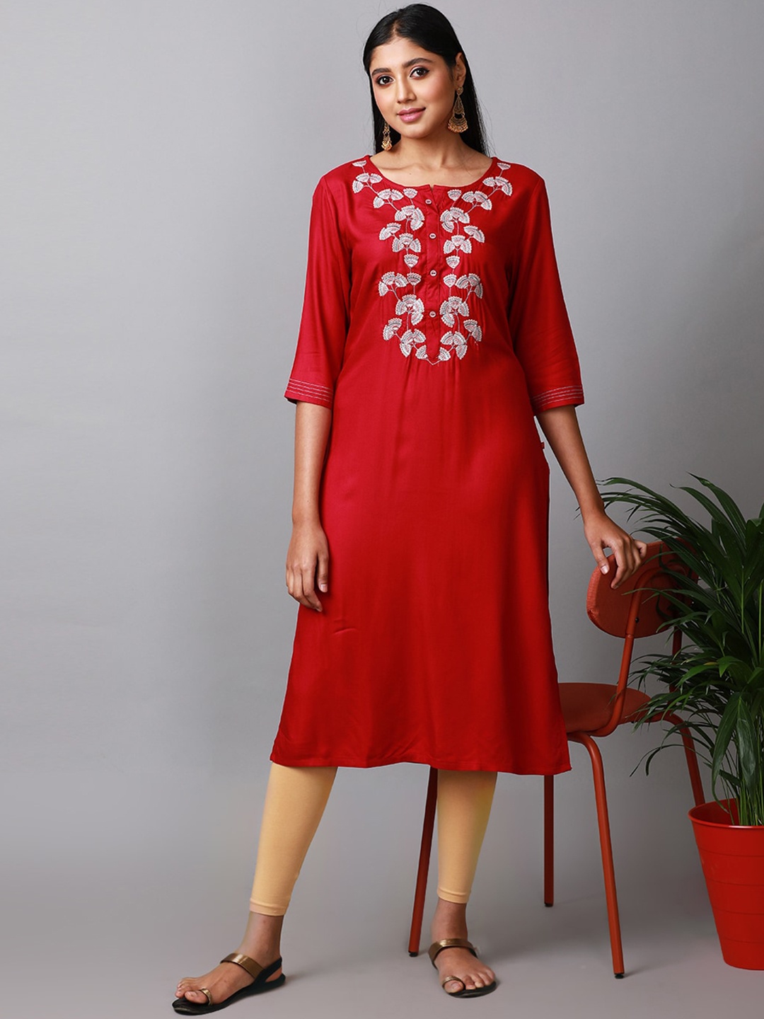 

Alena Women Yoke Design Flared Sleeves Mirror Work Kurta, Fuchsia