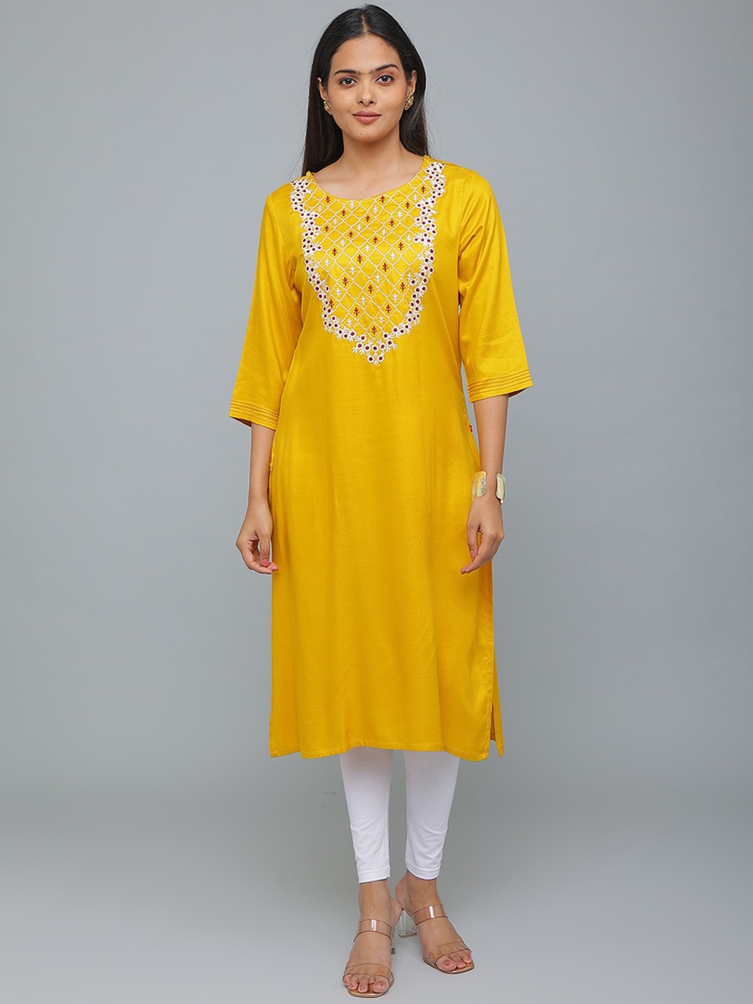 

Alena Ethnic Motifs Yoke Design Thread Work Straight Kurta, Mustard