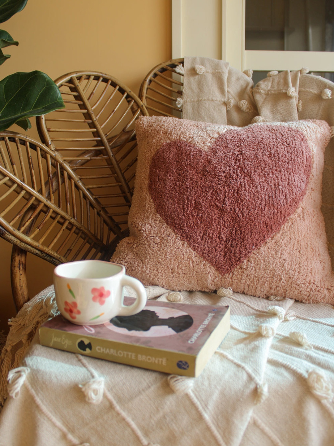 

HYPPY Pink Self Design Pure Cotton Tufted Square Pillow Cover