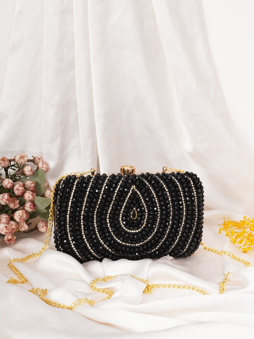 

FABBHUE Embroidered Box Clutch, Black