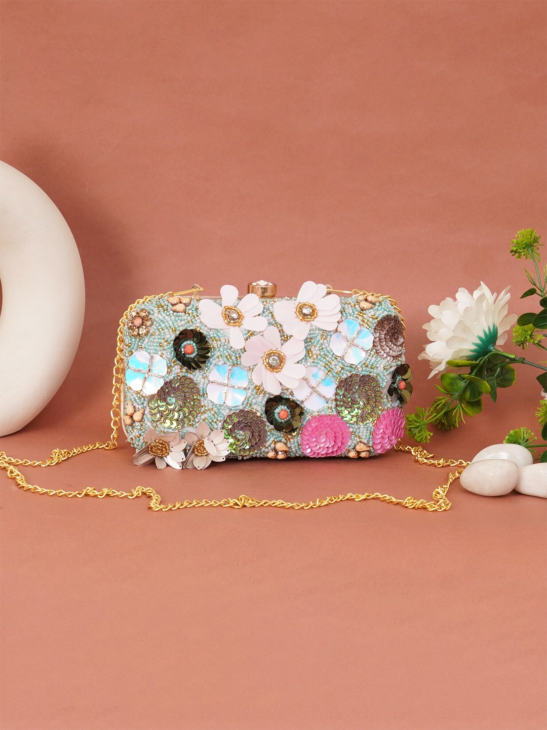 FABBHUE Embroidered Box Clutch, Lavender