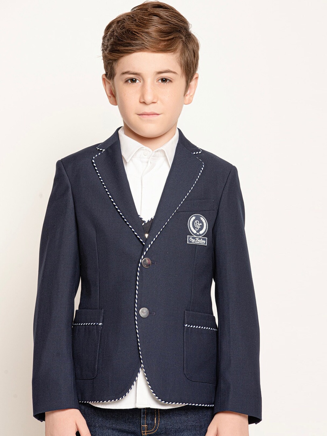 

One Friday Boys Notched Lapel Single-Breasted Blazer, Navy blue