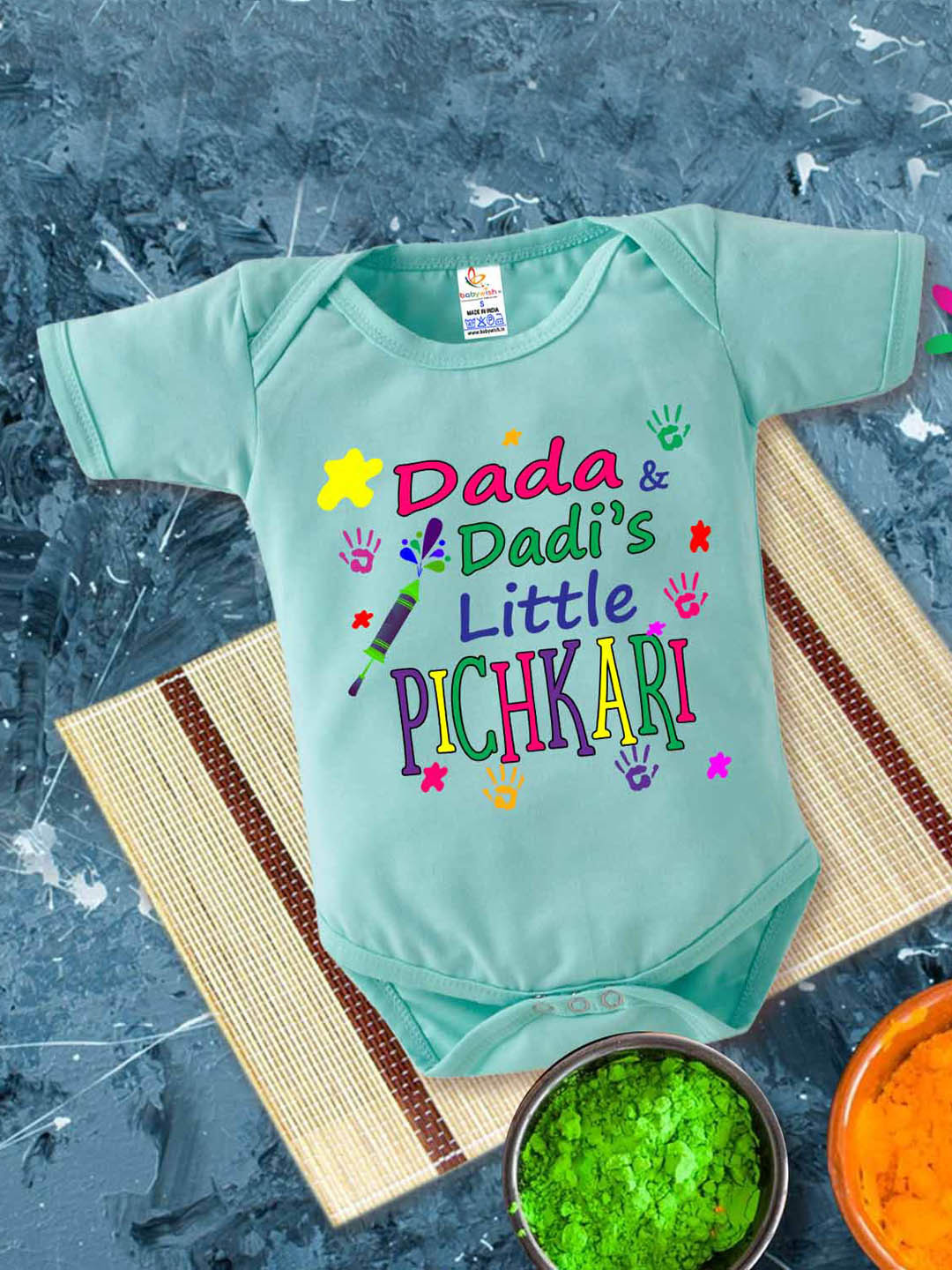 

Babywish Infants Printed Cotton Envelope Neck Bodysuit, Sea green