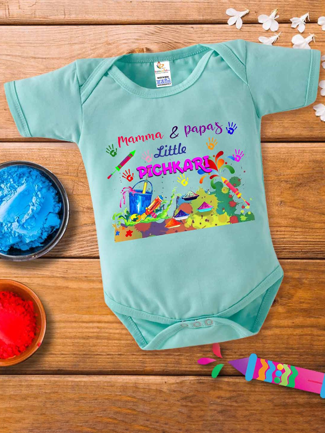 

Babywish Infants Printed Cotton Envelope Neck Bodysuit, Sea green
