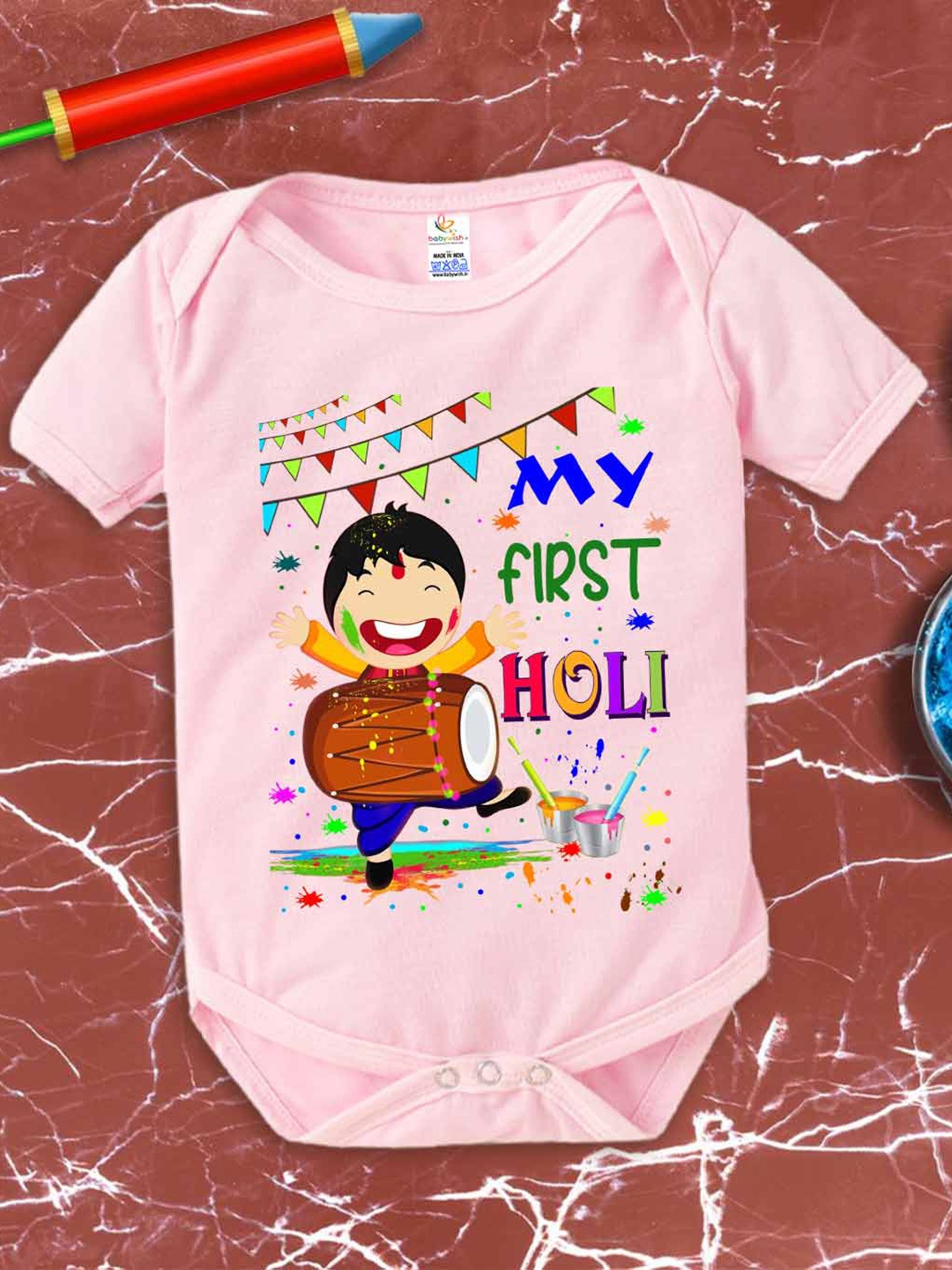 

Babywish Infants Printed Cotton Bodysuit, Pink