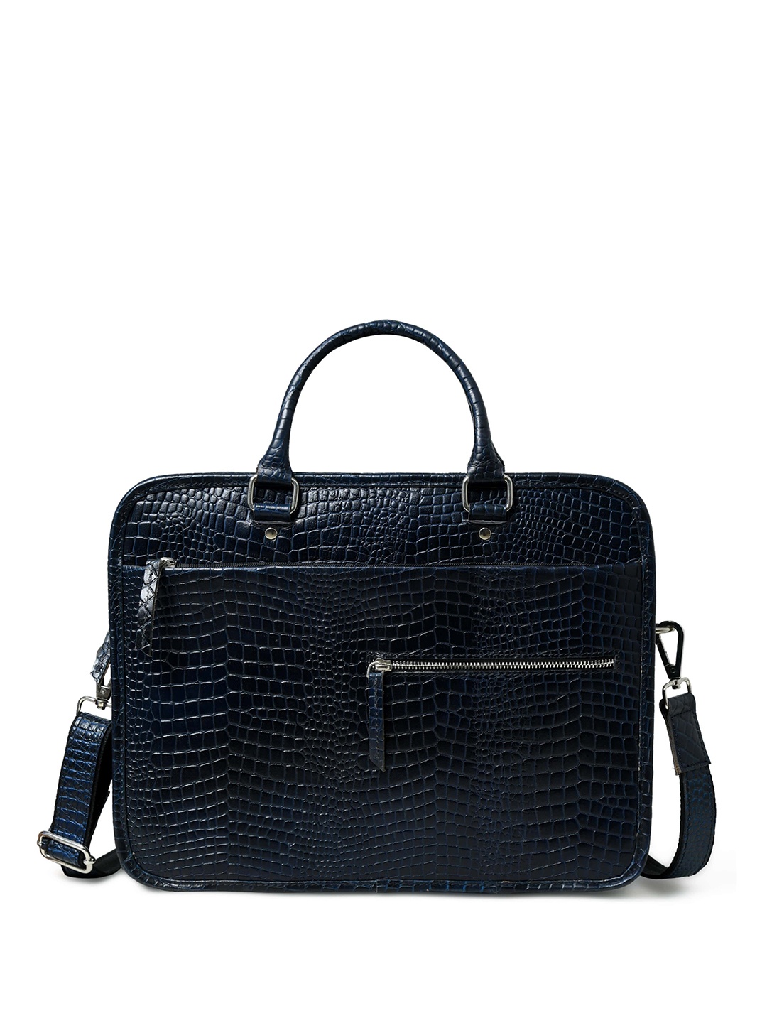 

MaheTri Textured Leather Laptop Bag, Navy blue