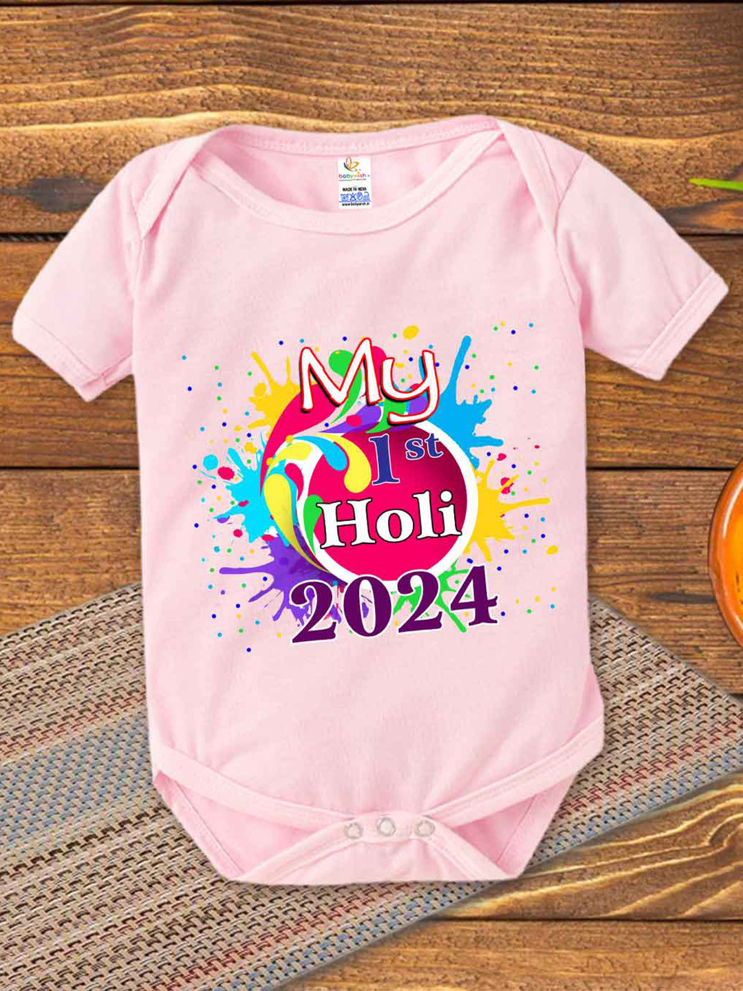 

Babywish Infants Printed Cotton Bodysuit, Pink