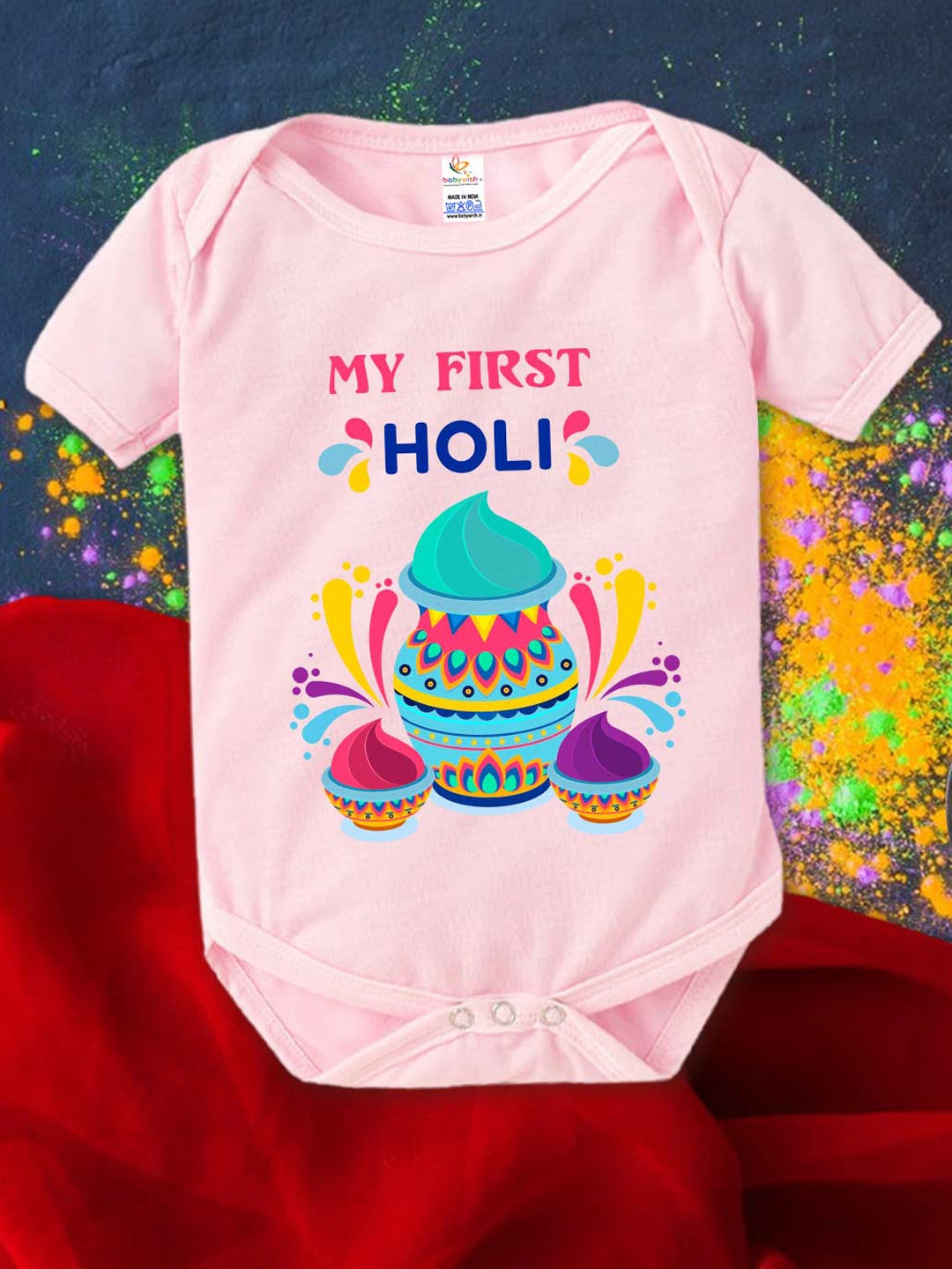 

Babywish Infants Printed Cotton Bodysuit, Pink