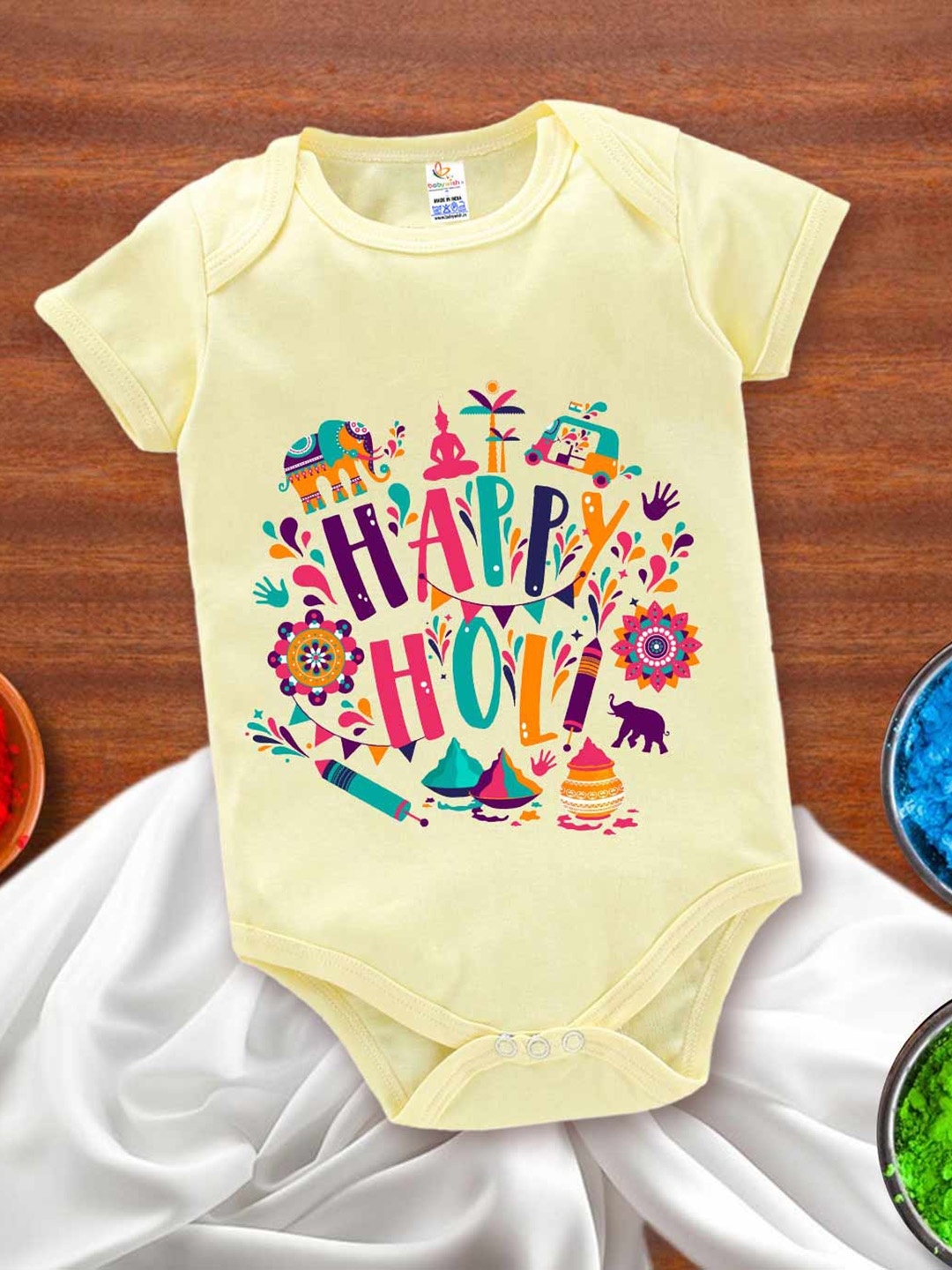 

Babywish Infants Printed Cotton Bodysuit, Yellow