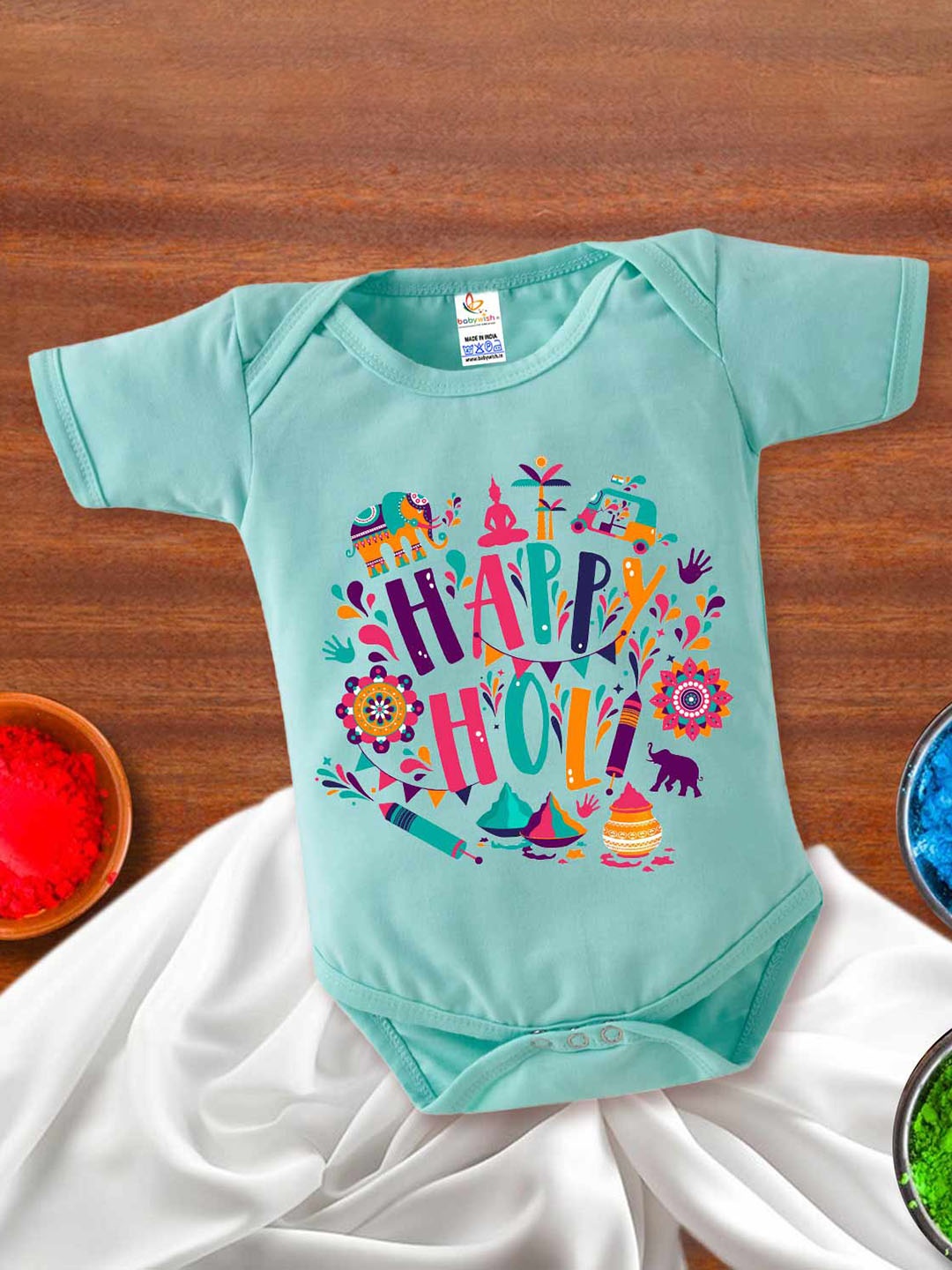 

Babywish Infants Printed Cotton Bodysuit, Sea green