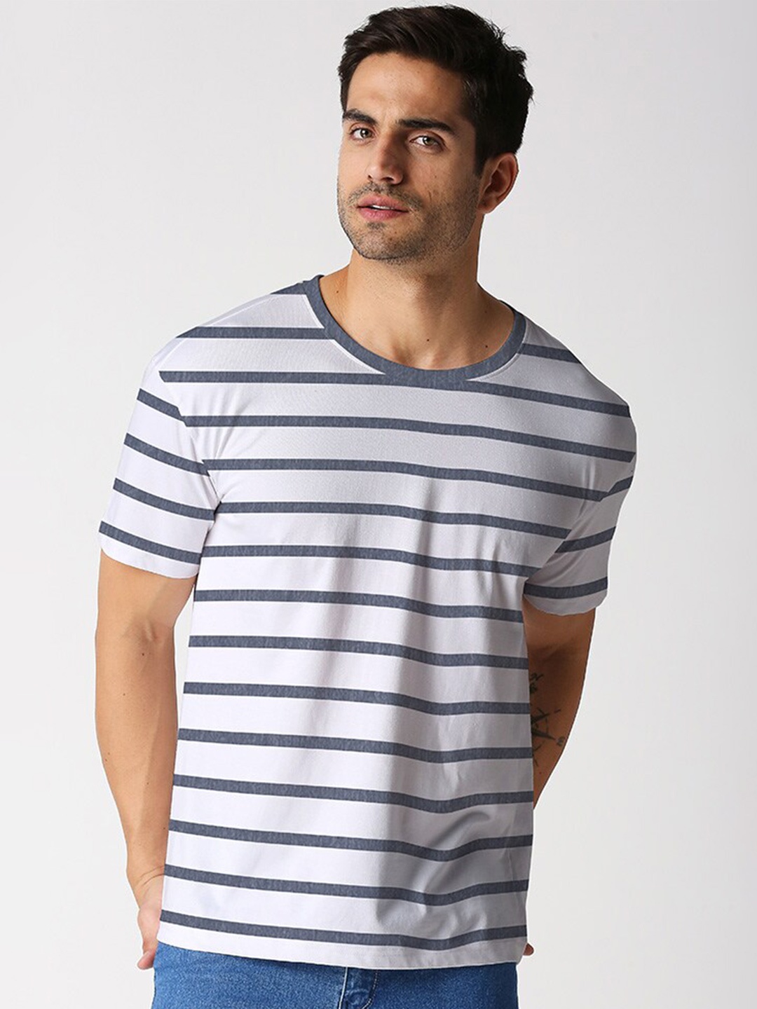 

Wear Your Opinion Striped Round Neck Short Sleeves Regular Fit T-shirt, Grey