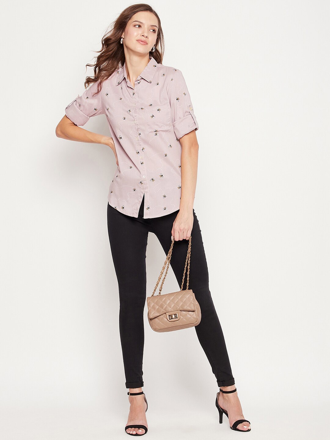 

Ruhaans Classic Conversational Printed Opaque Casual Shirt, Peach