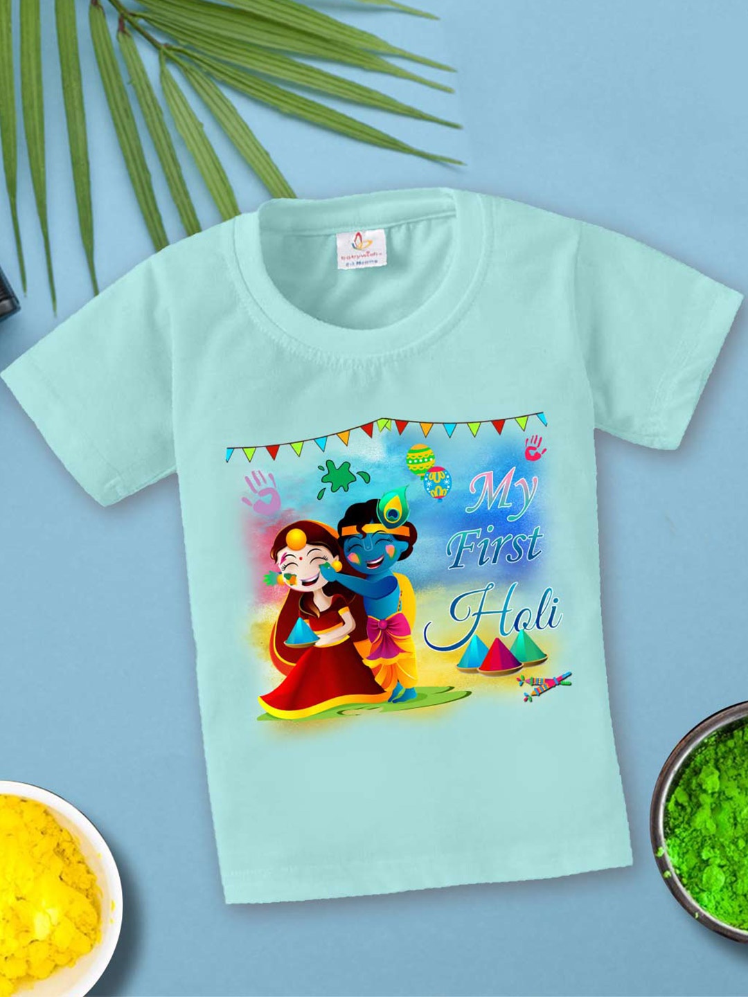 

Babywish Kids Little Krishna Printed Cotton T-shirt, Sea green