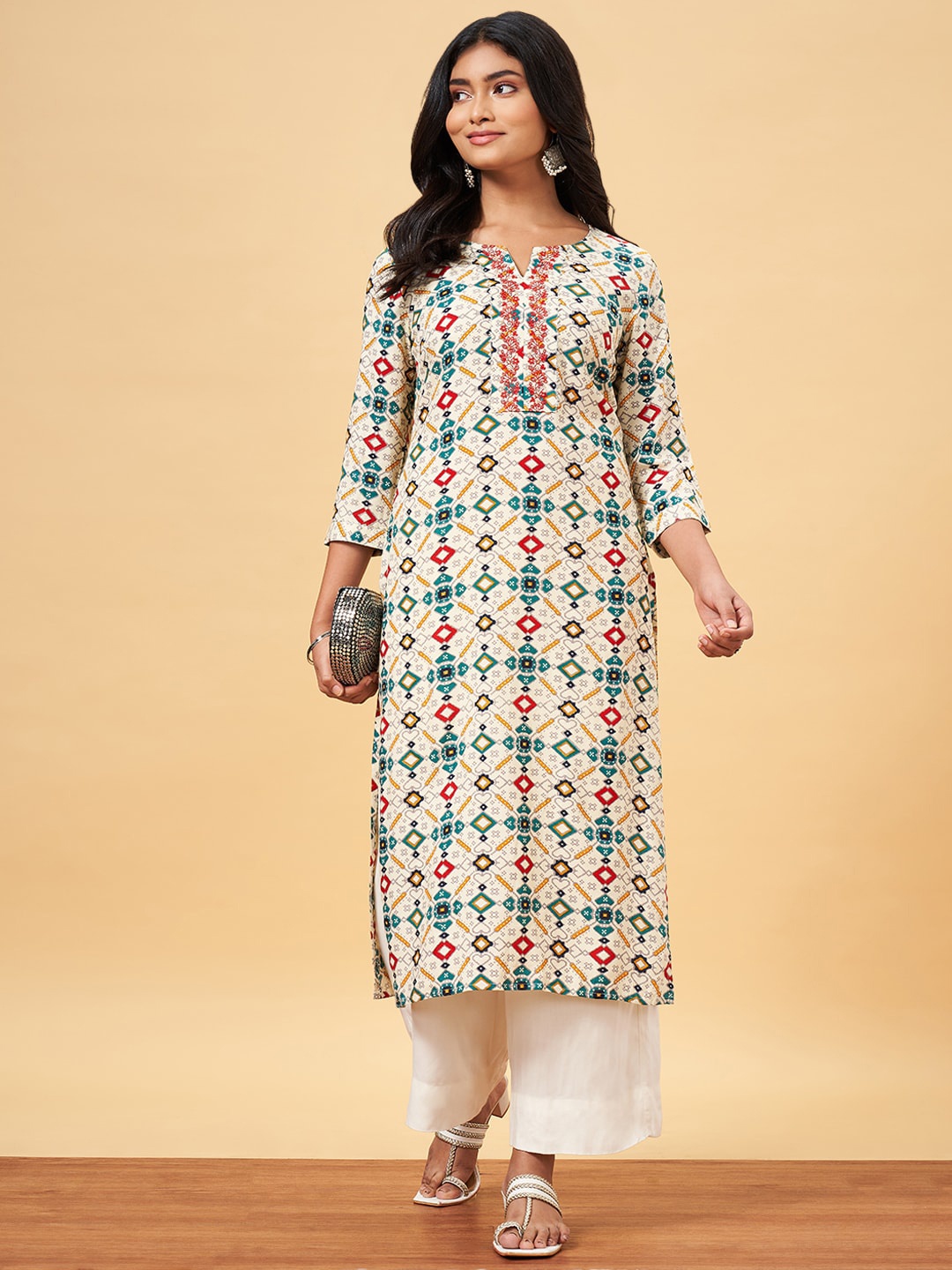 

YU by Pantaloons Ethnic Motifs Printed Kurta, Off white