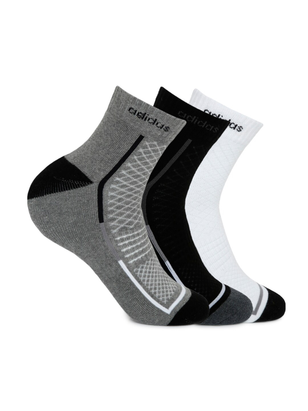 

ADIDAS Men Pack of 3 Patterned Ankle-Length Socks, Grey