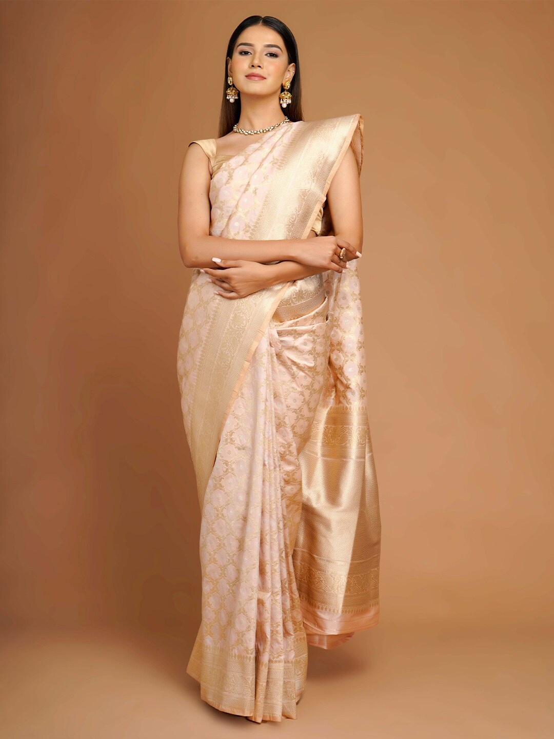 

saree.com Ethnic Motifs Woven Design Zari Saree, Peach