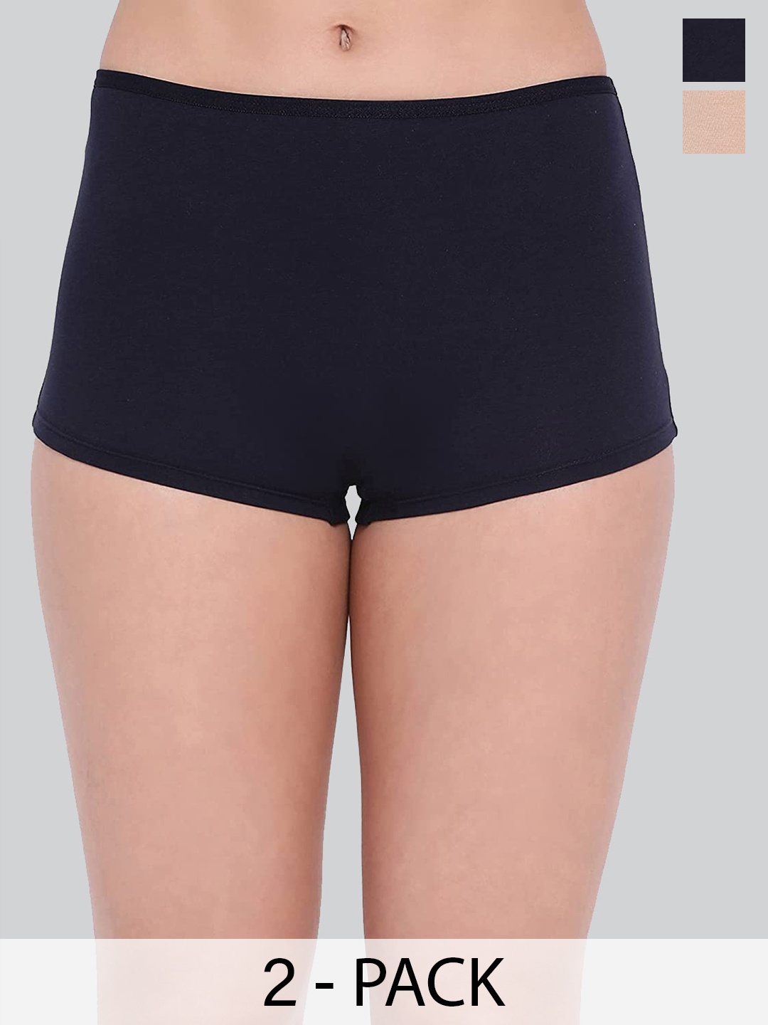 LYRA Pack Of 2 Label Free Anti-Odour Boy Short Briefs, Navy blue