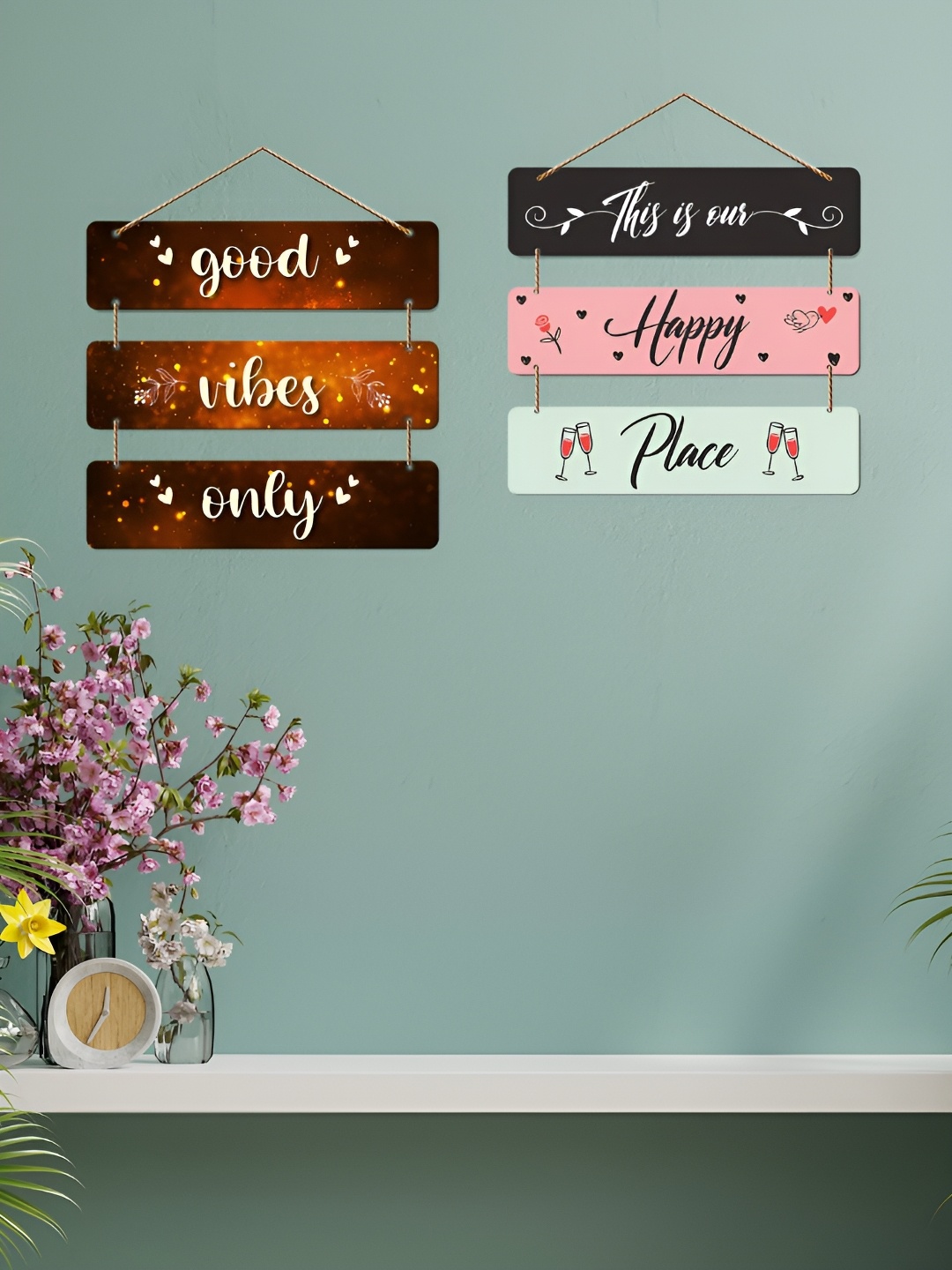 

ArtVibes Brown & Pink 2 Pieces Quote Painted Wooden Wall Hangings