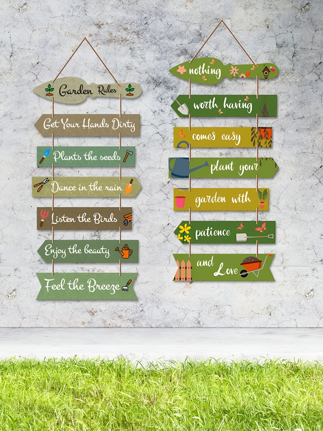 

ArtVibes Green & Yellow 2 Pieces Quote Painted Wooden Wall Hangings