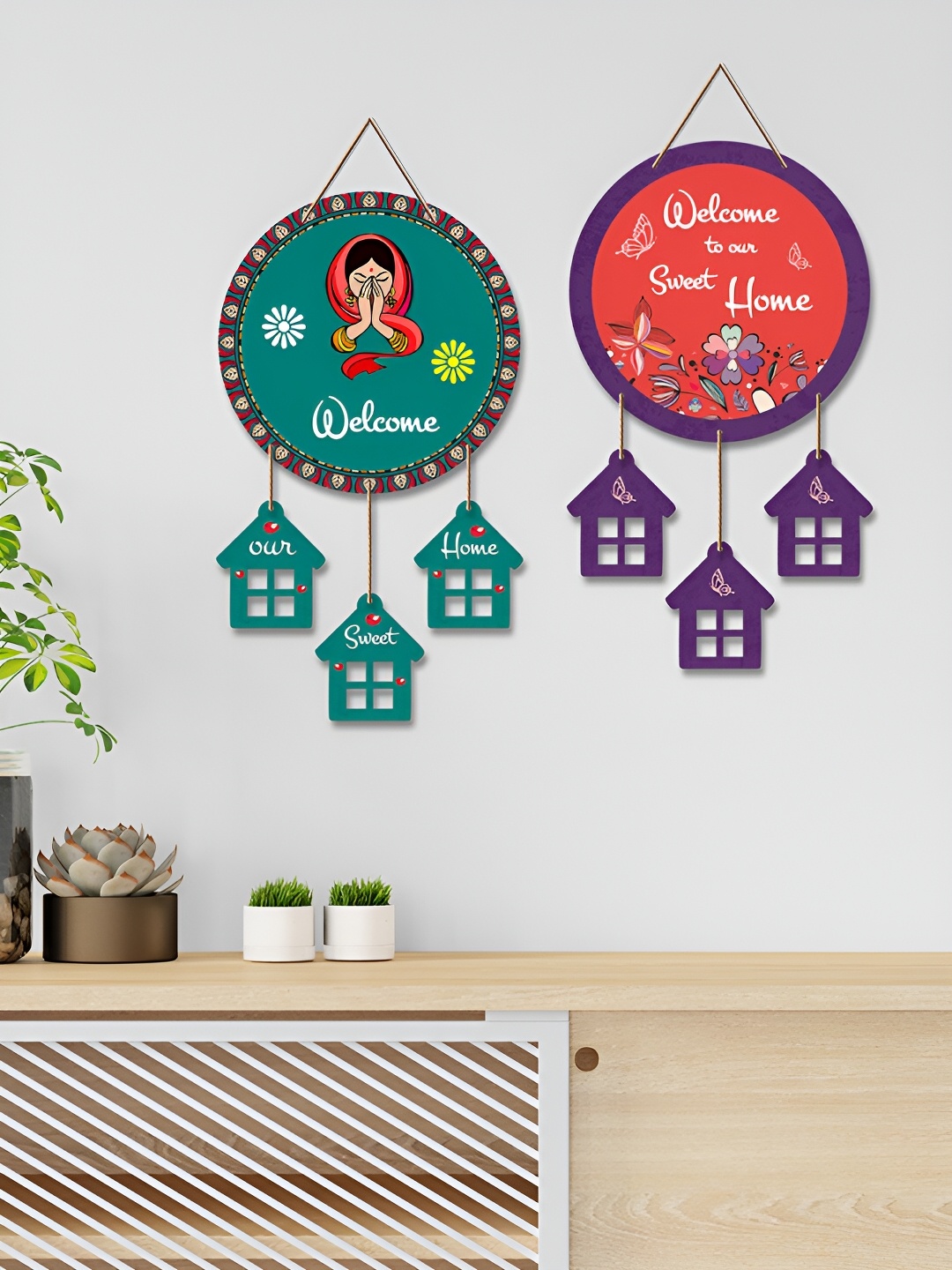 

ArtVibes Teal Green & Red 2 Pieces Quote Painted Wooden Wall Hangings