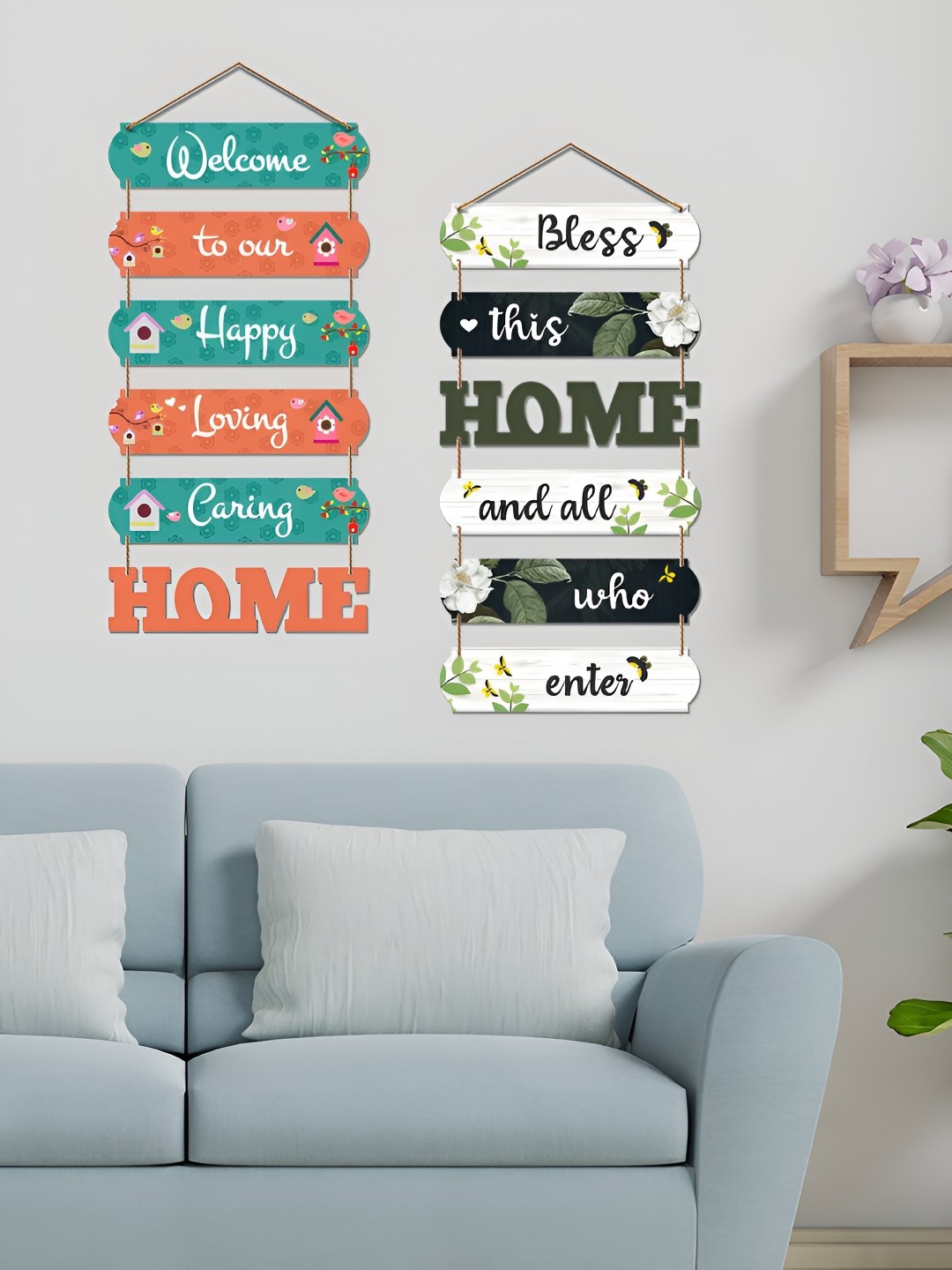 

ArtVibes White & Blue 2 Pieces Quote Painted Wooden Wall Hangings