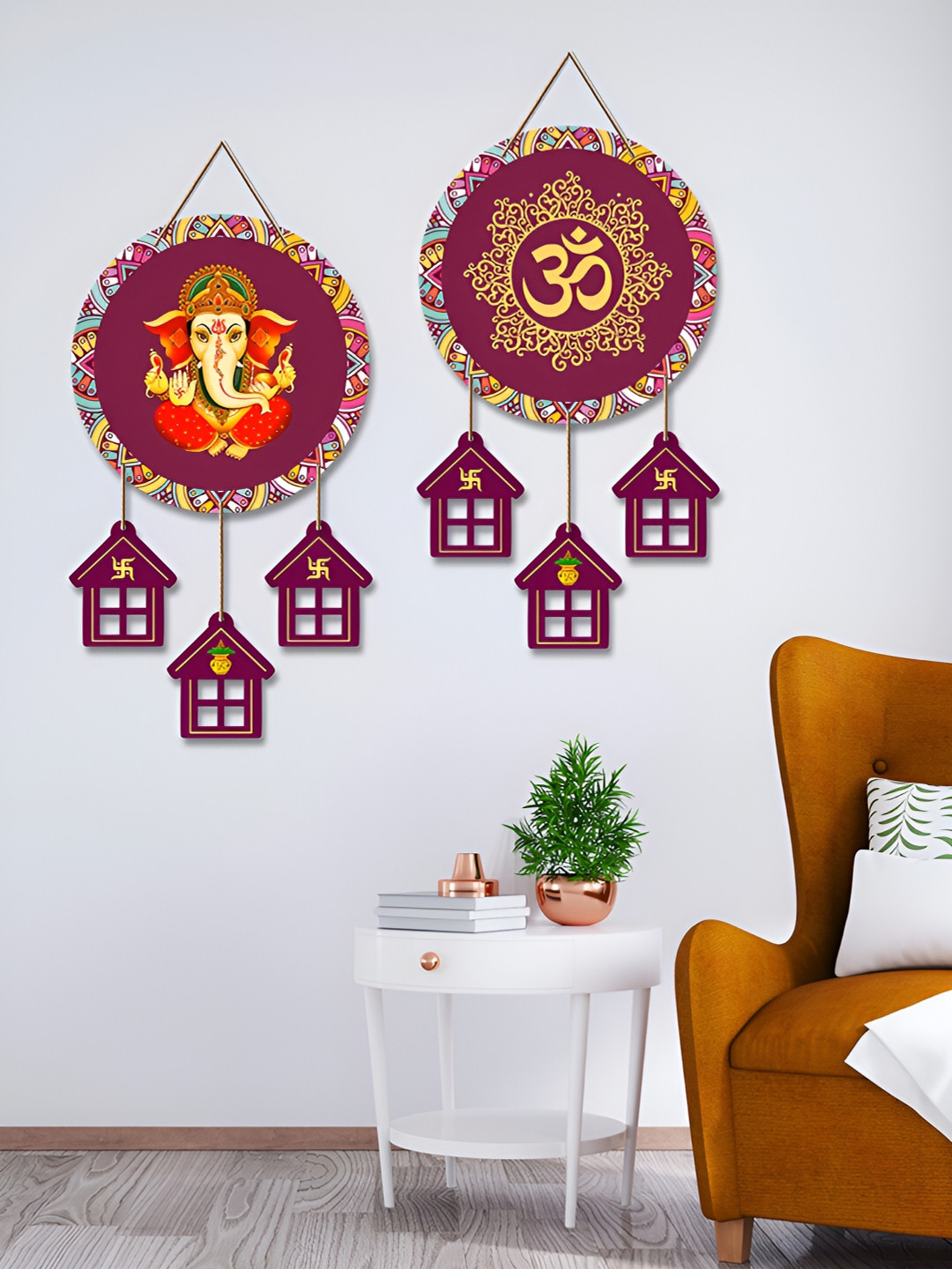 

ArtVibes Yellow & Purple 2 Pieces Painted Wooden Wall Hangings
