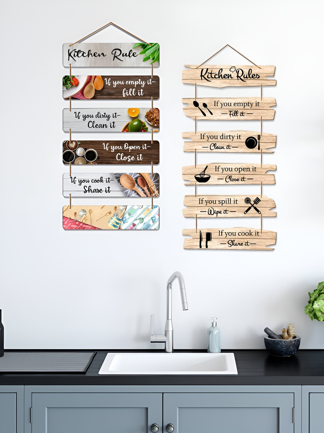 

ArtVibes Brown & Pink 2 Pieces Quote Painted Wooden Wall Hangings