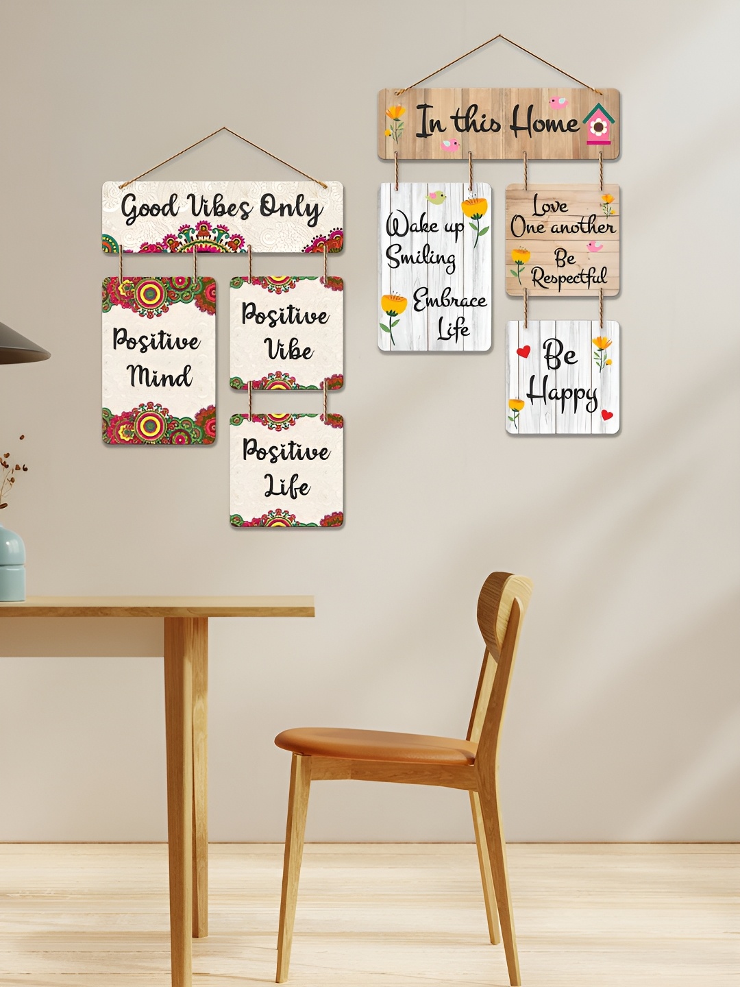 

ArtVibes White & Black 2 Pieces Printed Wooden Wall Hangings