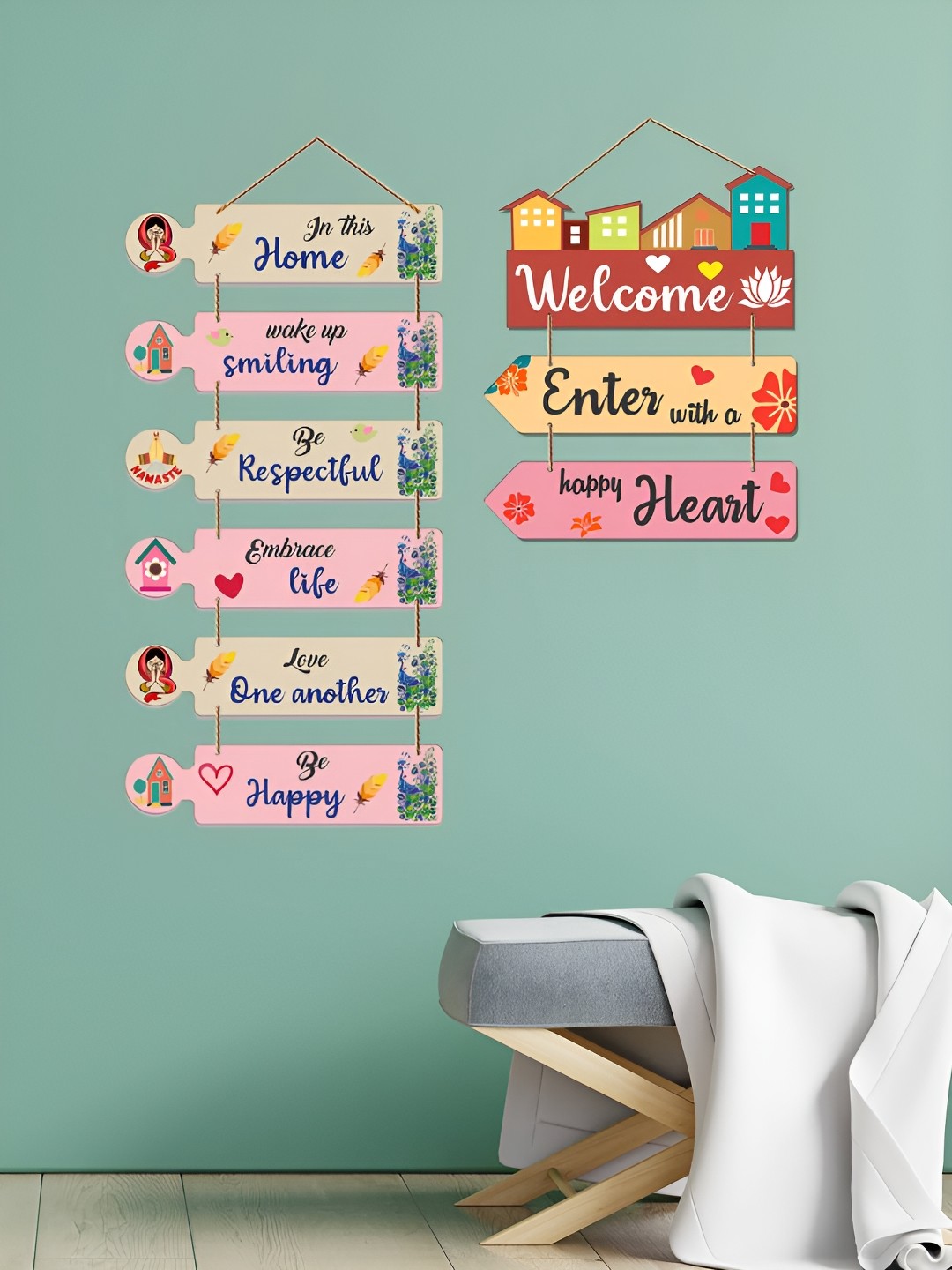 

ArtVibes Pink & Red 2 Pieces Printed Wooden Wall Hangings