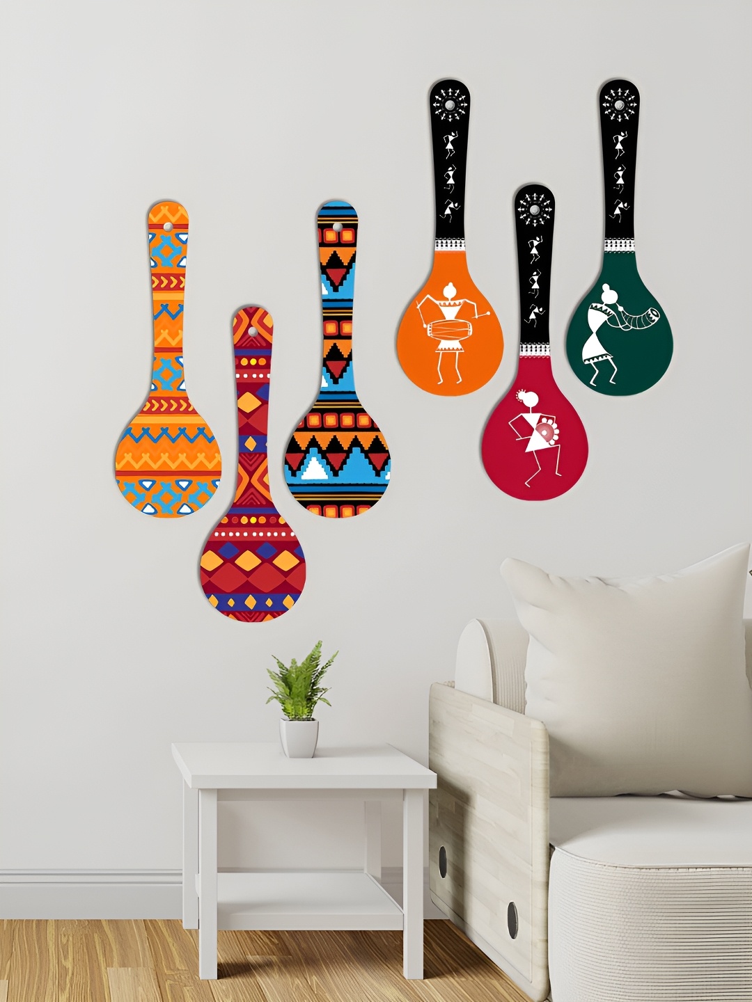 

ArtVibes Black & Orange 6 Pieces Printed Wooden Wall Hangings