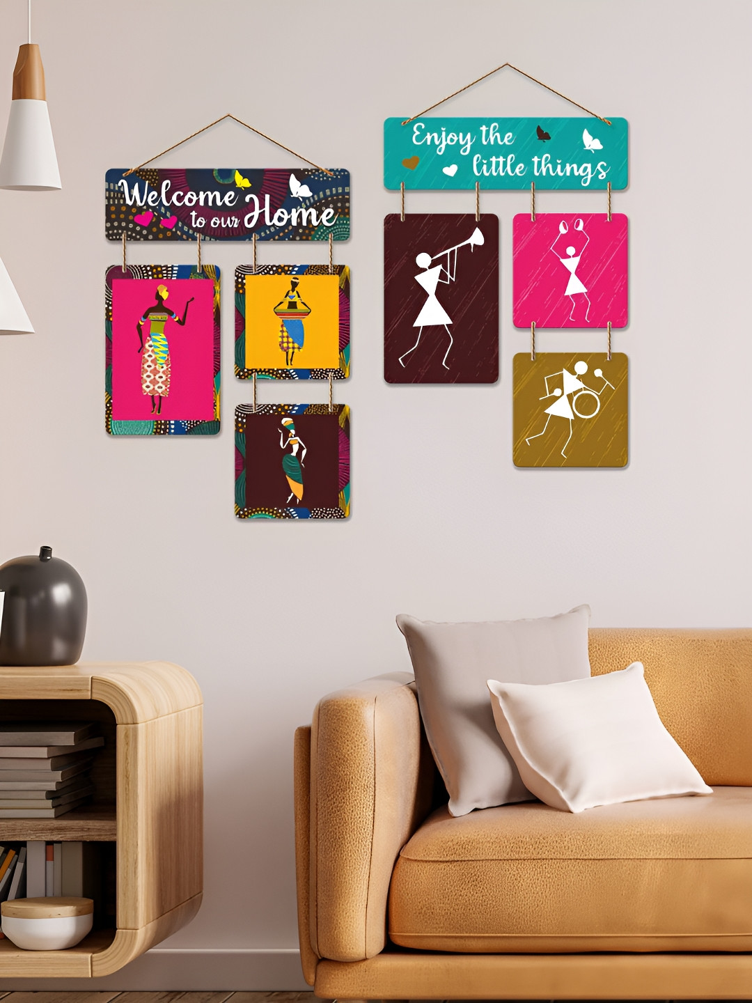 

ArtVibes Maroon & Pink 2 Pieces Printed Wooden Wall Hangings