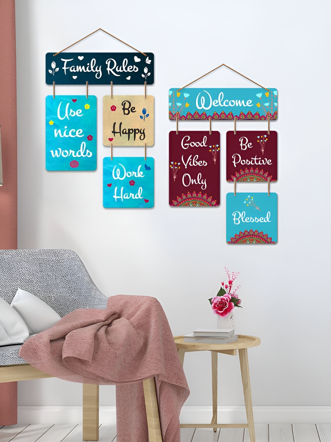 

ArtVibes Blue & Maroon 2 Pieces Printed Wooden Wall Hangings