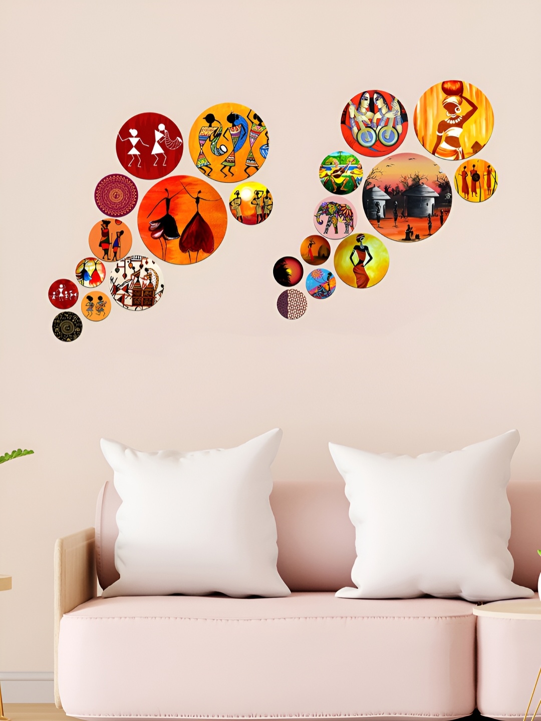 ArtVibes Red & Yellow 11 Pieces Printed Wooden Wall Hangings