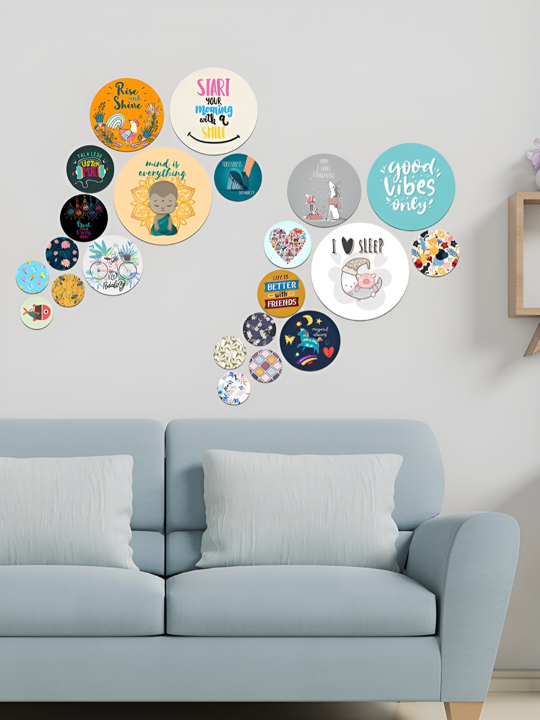 

ArtVibes Blue & Yellow 22 Pieces Printed Wooden Wall Hangings